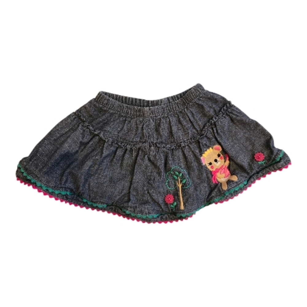 Gymboree Denim Skirt with Bear and Tree Embroidery